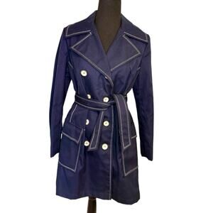 Vintage 80s British Mist Navy Double-Breasted Tie Women's Pea Coat  size 12